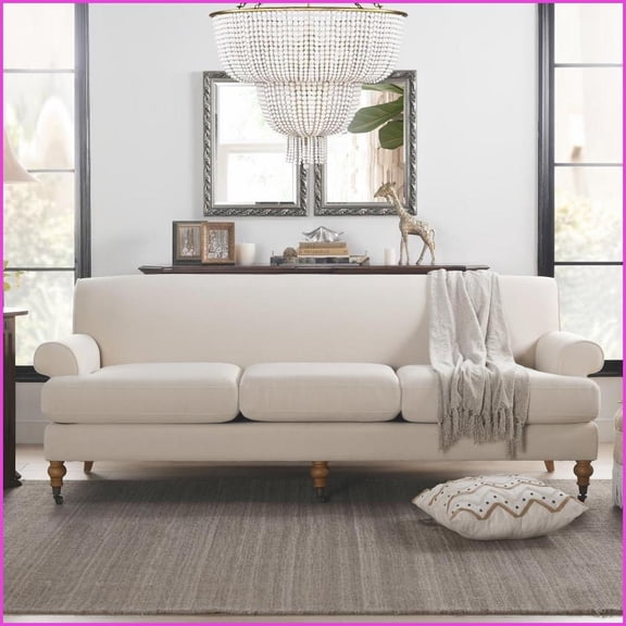 Alana Lawson Three-Cushion Tightback Sofa Neutral Beige Polyester with Solid Wood Frame for Living Room | Beige | Solid Wood | Polyester