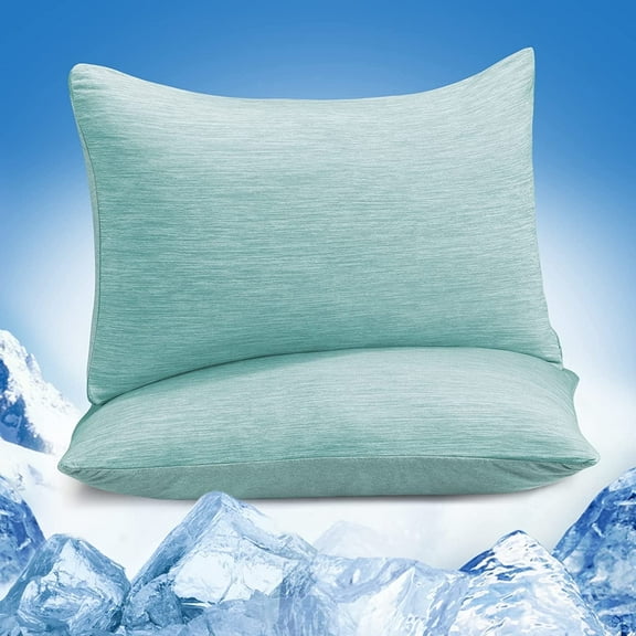 Alanda Cooling Pillowcase King Size, Dual-Sided with Cooling & Cotton Design, Breathable & Skin-Friendly Zippered Pillowcase for All-Season Use, 2 Pack, Green, 20"x 36"