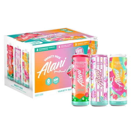 Alani Nu, Variety Pack Cotton Candy, Straw Sunrise, Sherbert Swirl, 12 fl oz, pack of 12