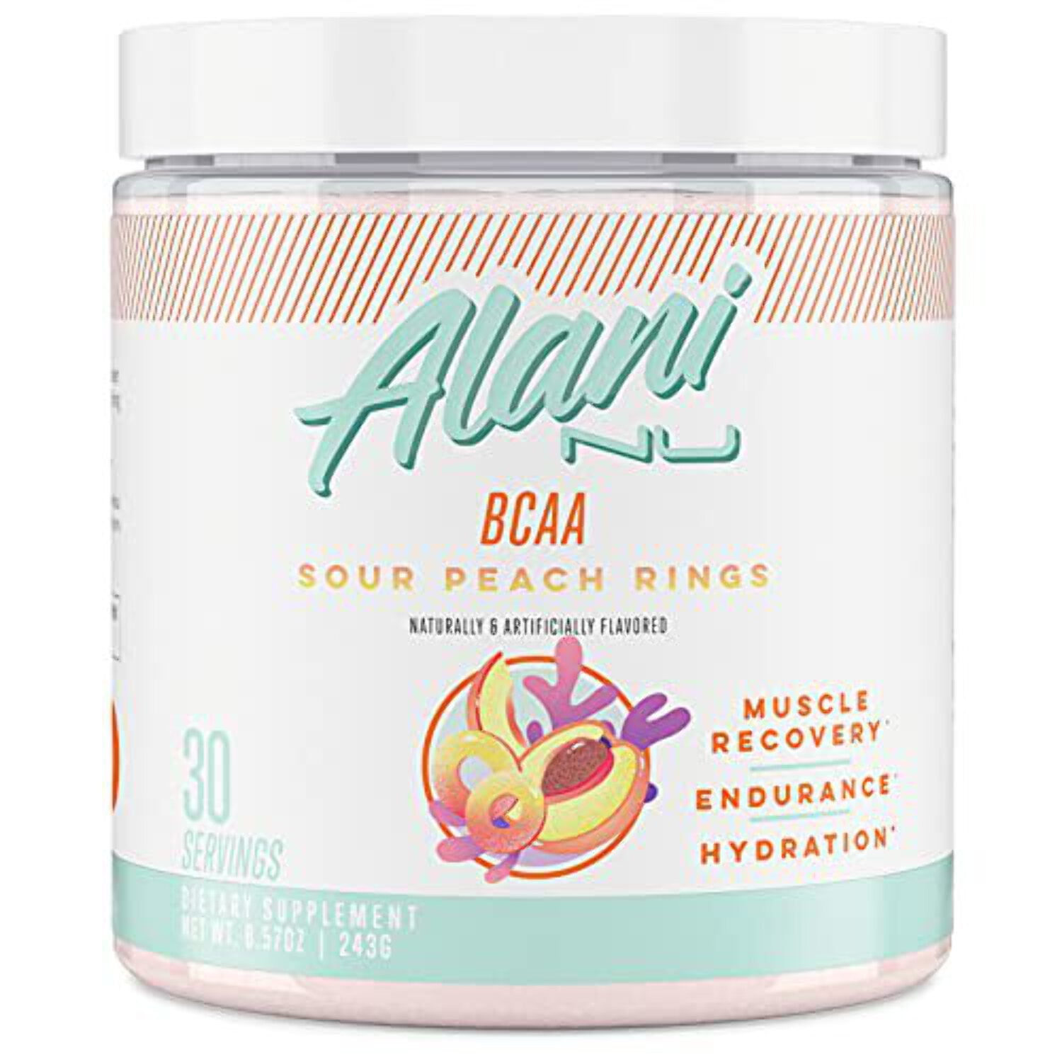Alani Nu BCAA Muscle Recovery PostWorkout Sour Peach Rings, 30