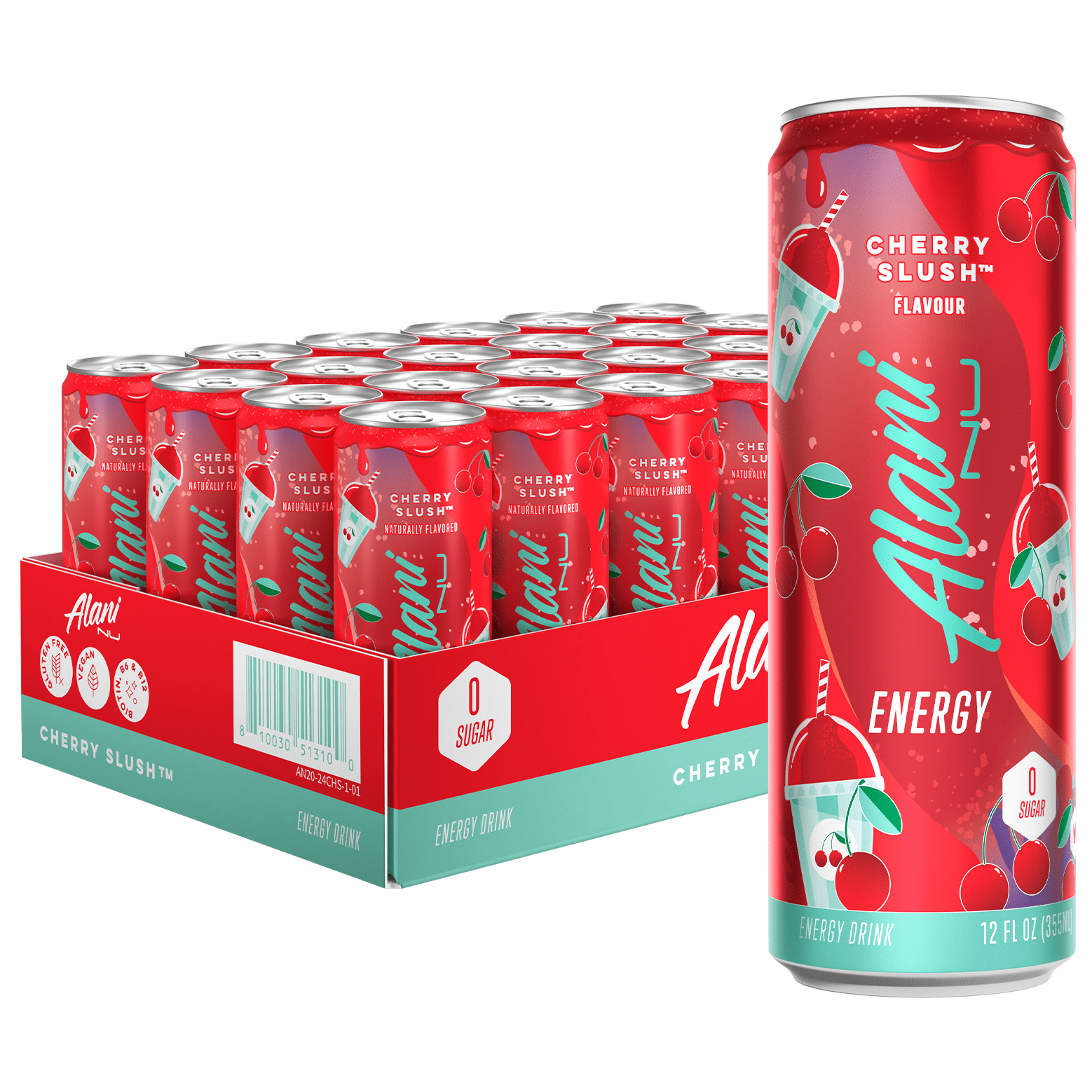 Alani Nu Sugar Free Energy Drink, Cherry Slush, 12 fl oz, 24 Pack, Cans, 200mg Caffeine