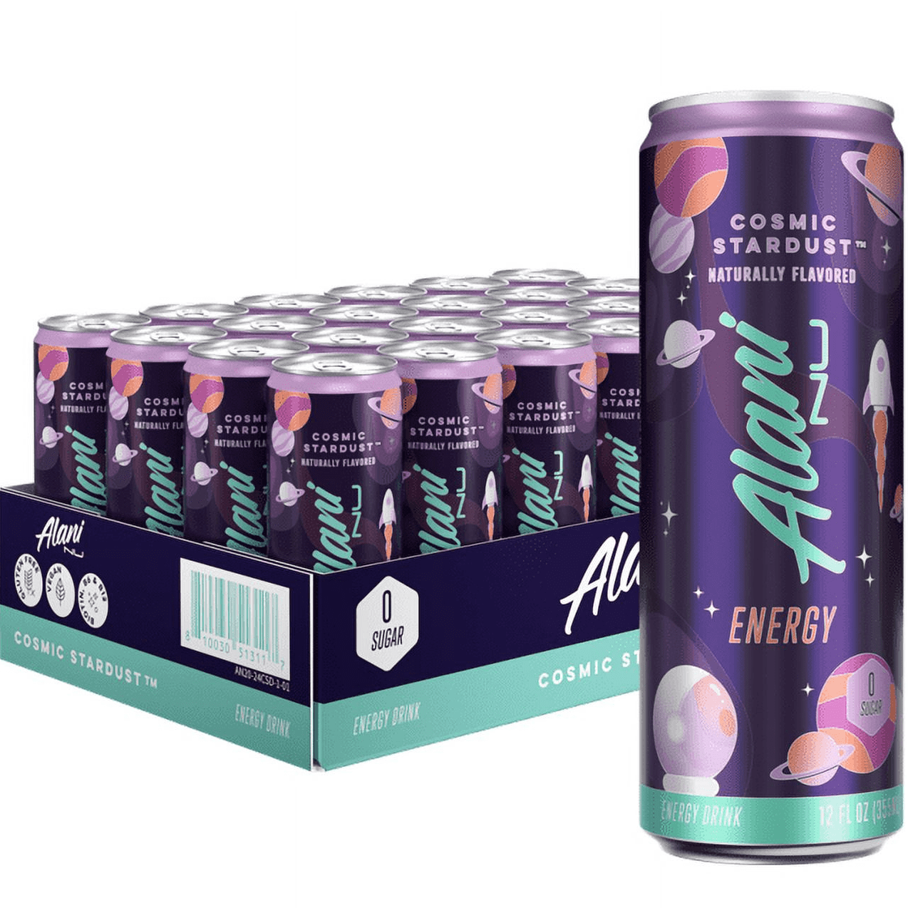 Alani Nu Sugar Free Energy Drink, Cosmic Stardust, 12 fl oz, 24 Pack, Cans, 200mg Caffeine