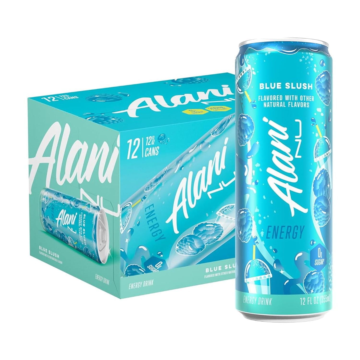 Alani Nu Sugar Free Energy Drink, Blue Slush, 12 fl oz, 12 Pack, Cans, 200mg Caffeine