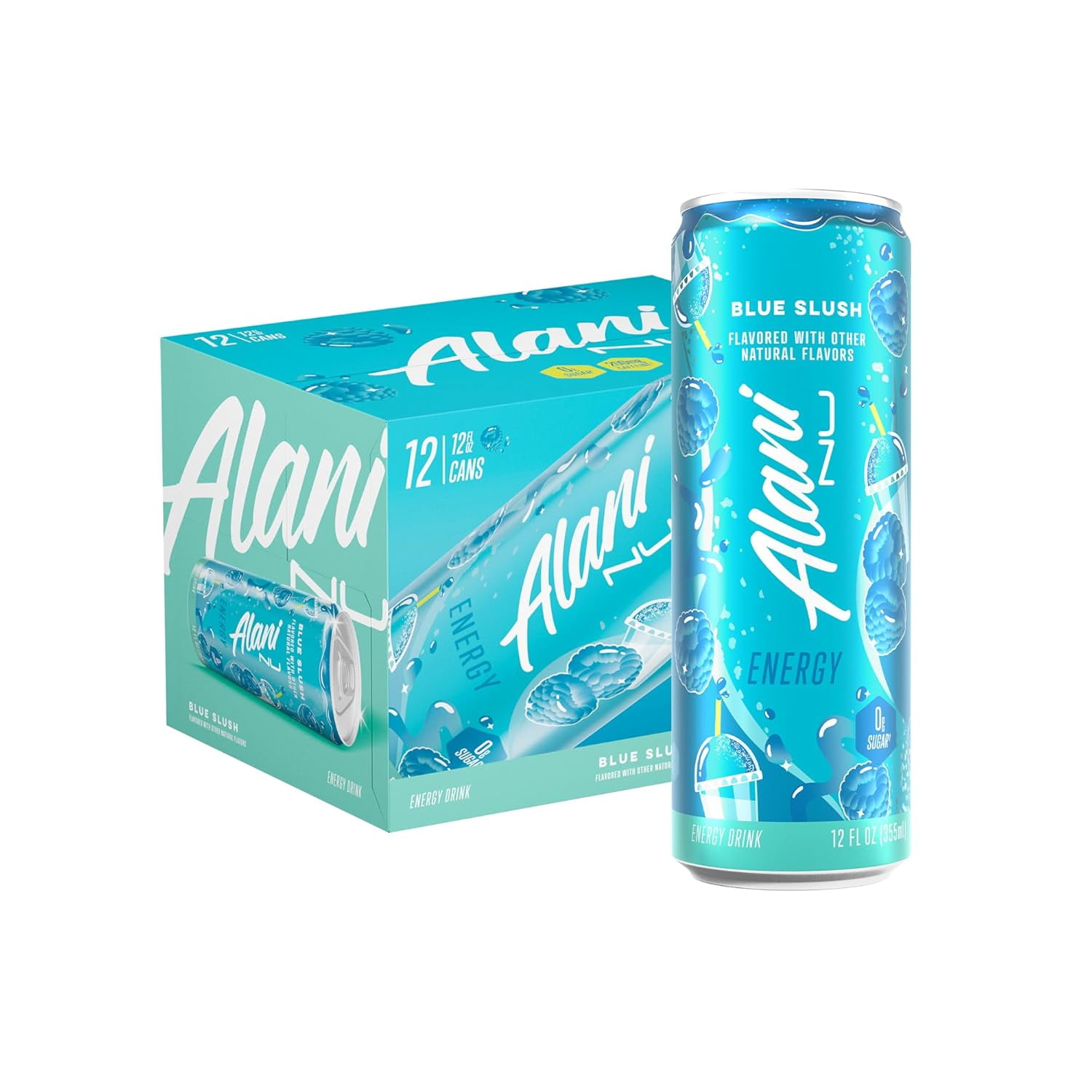Alani Nu Sugar Free Energy Drink, Blue Slush, 12 fl oz, 12 Pack, Cans, 200mg Caffeine