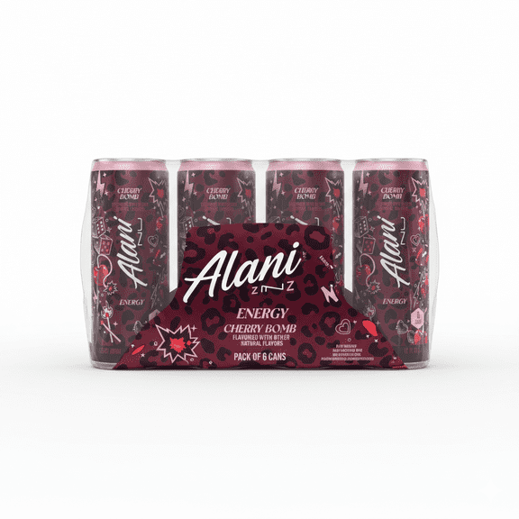 Alani Nu Energy Drink, Cherry Bomb Flavor, 12 fl oz Cans, Pack of 6