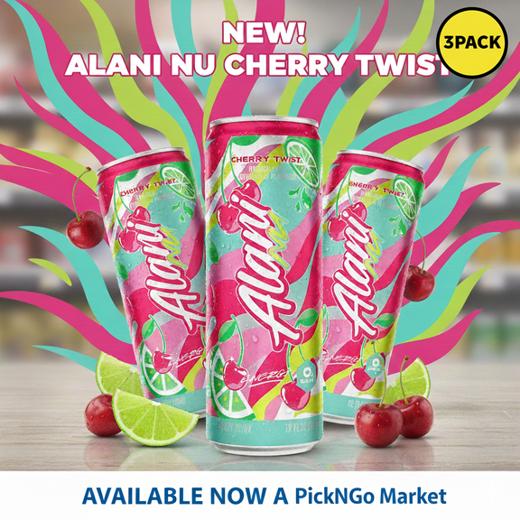 Alani Nu Energy Drink Cherry Twist 12 Ounce Cans Pack of 3