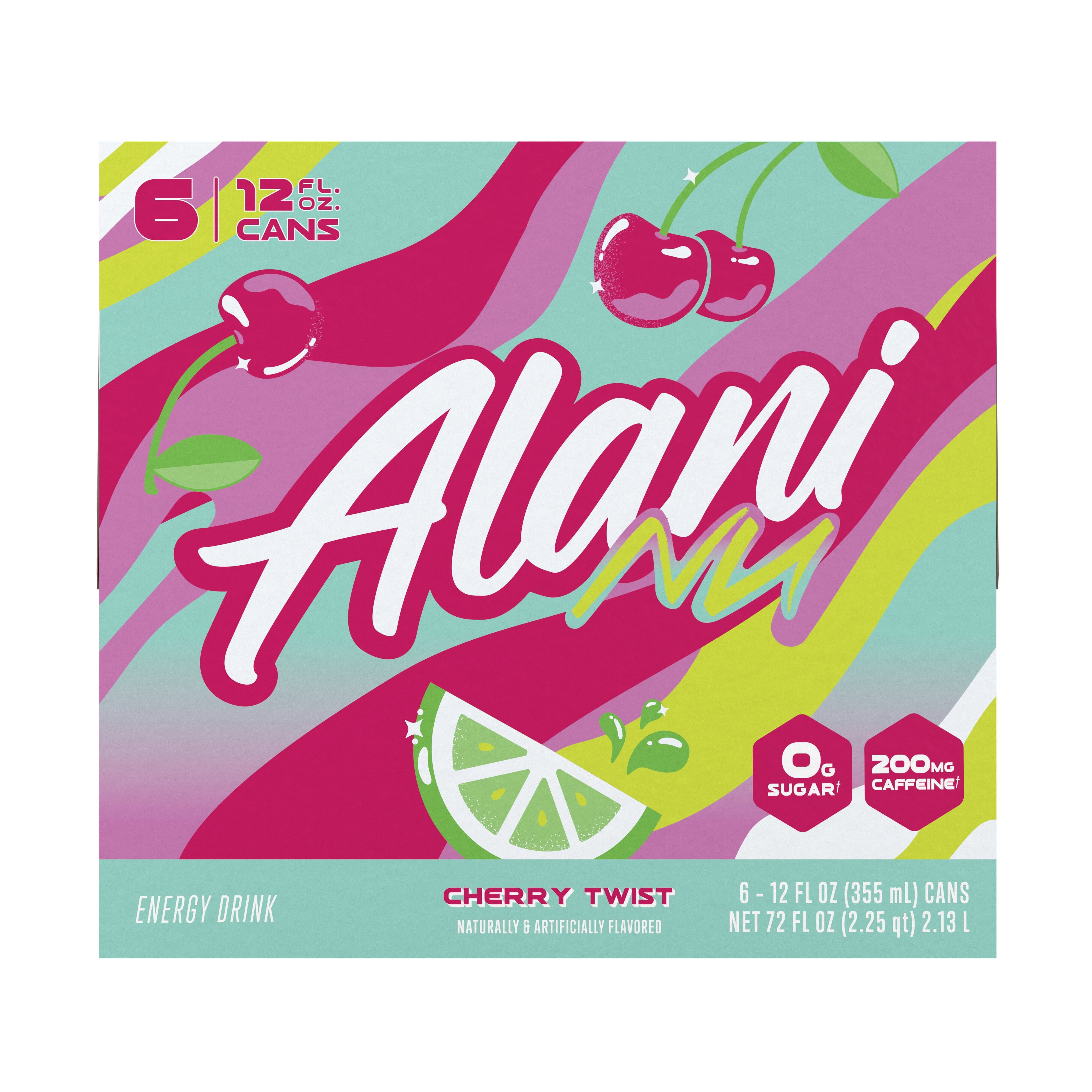 Alani Nu Energy Drink, Cherry Twist Limited Time Only, 12 fl oz cans, 6-pack (6 cans)