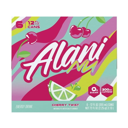 Alani Nu Energy Drink, Cherry Twist Limited Time Only, 12 fl oz cans, 6-pack (6 cans)