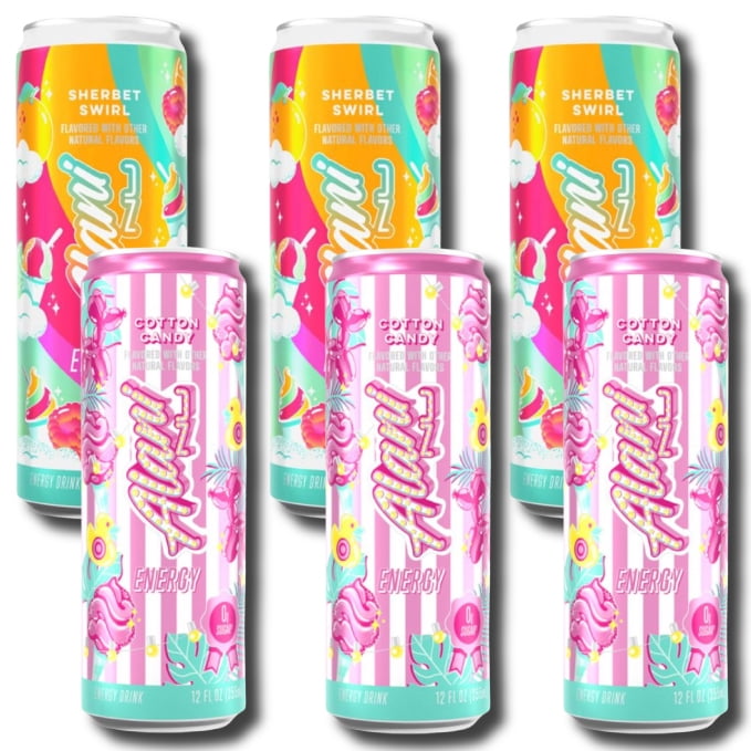 Alani Nu Energy Drink, Cotton Candy , Sherbet Swirl  Variety Pack,Sugar-Free, Low-Calorie, 200mg Caffeine, Energy Boost Drink 12 fl oz (Pack of 6)