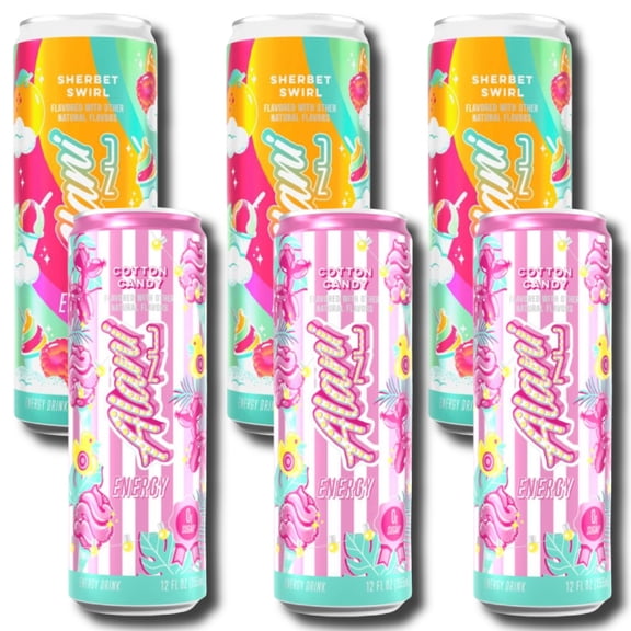 Alani Nu Energy Drink, Cotton Candy , Sherbet Swirl Variety Pack,Sugar-Free, Low-Calorie, 200mg Caffeine, Energy Boost Drink 12 fl oz (Pack of 6)