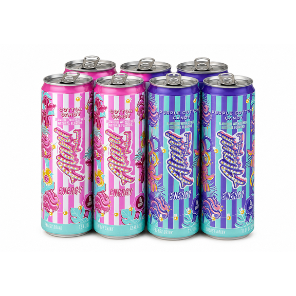 Alani Nu Energy Drink Cotton Candy and Purple Cotton Candy Vairiety Pack 12 Pack 12 fl oz Cans
