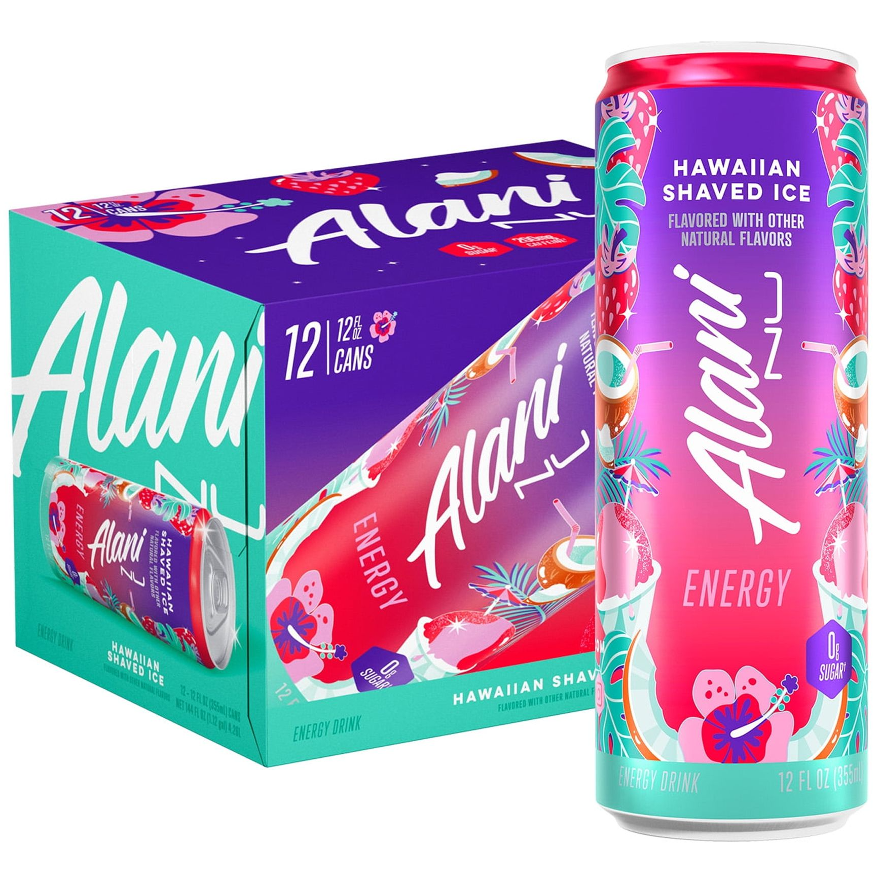 Alani Nu Sugar Free Energy Drink, Hawaiian Shaved Ice, 12 fl oz, 12 Pack, Cans, 200mg Caffeine