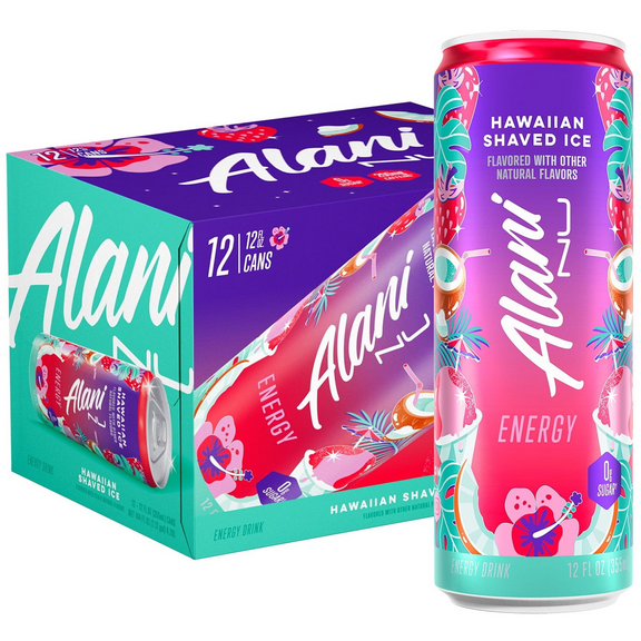 Alani Nu Sugar Free Energy Drink, Hawaiian Shaved Ice, 12 fl oz, 12 Pack, Cans, 200mg Caffeine