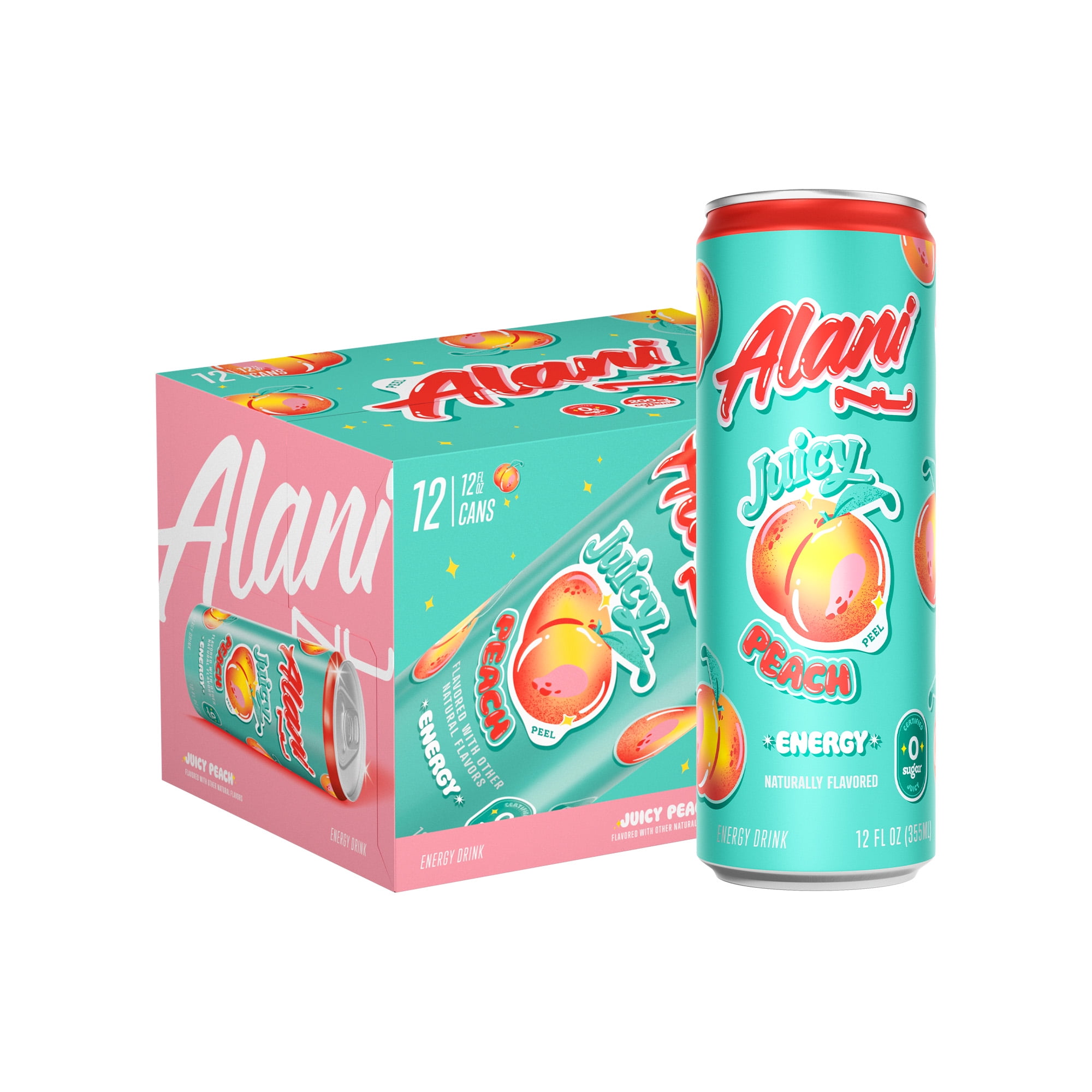 Alani Nu Sugar Free Energy Drink, Juicy Peach, 12 fl oz, 12 Pack, Cans, 200mg Caffeine