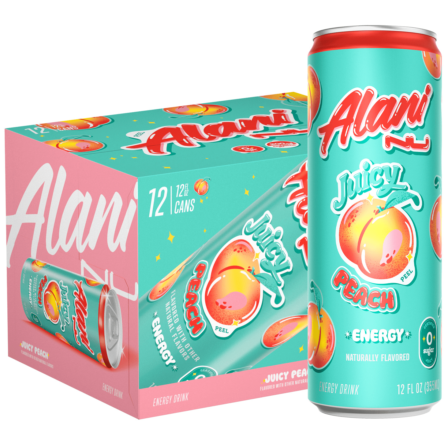 Alani Nu Sugar Free Energy Drink, Juicy Peach, 12 fl oz, 12 Pack, Cans, 200mg Caffeine