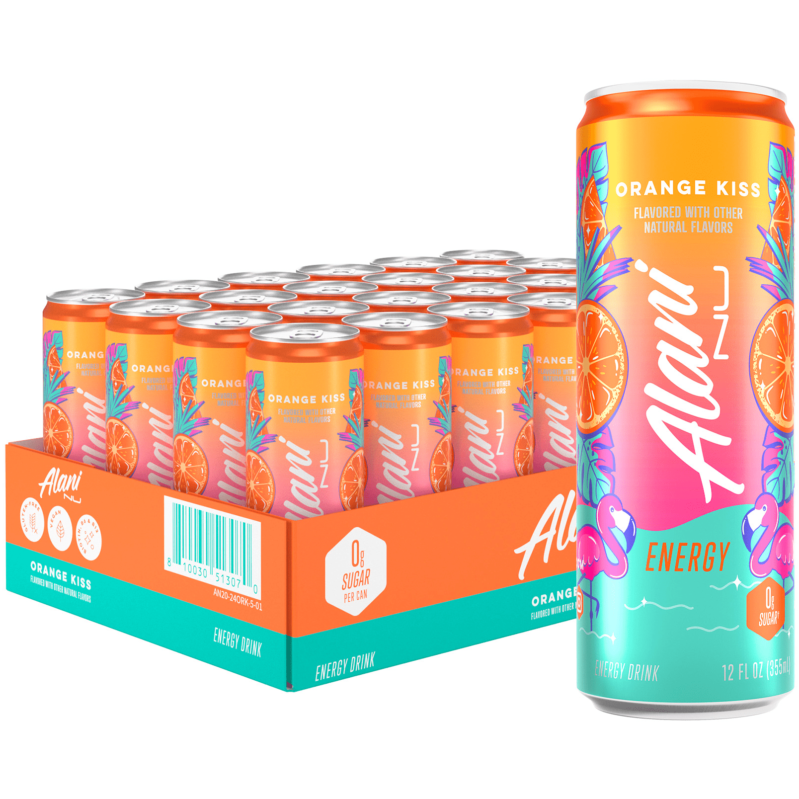 Alani Nu Sugar Free Energy Drink, Orange Kiss, 12 fl oz, 24 Pack, Cans, 200mg Caffeine