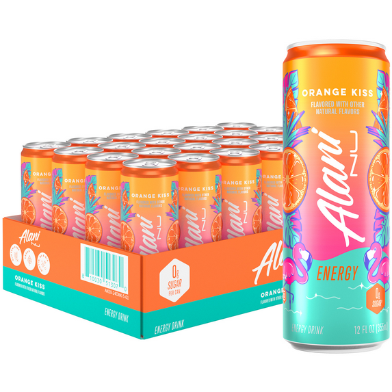 Alani Nu Sugar Free Energy Drink, Orange Kiss, 12 fl oz, 24 Pack, Cans, 200mg Caffeine
