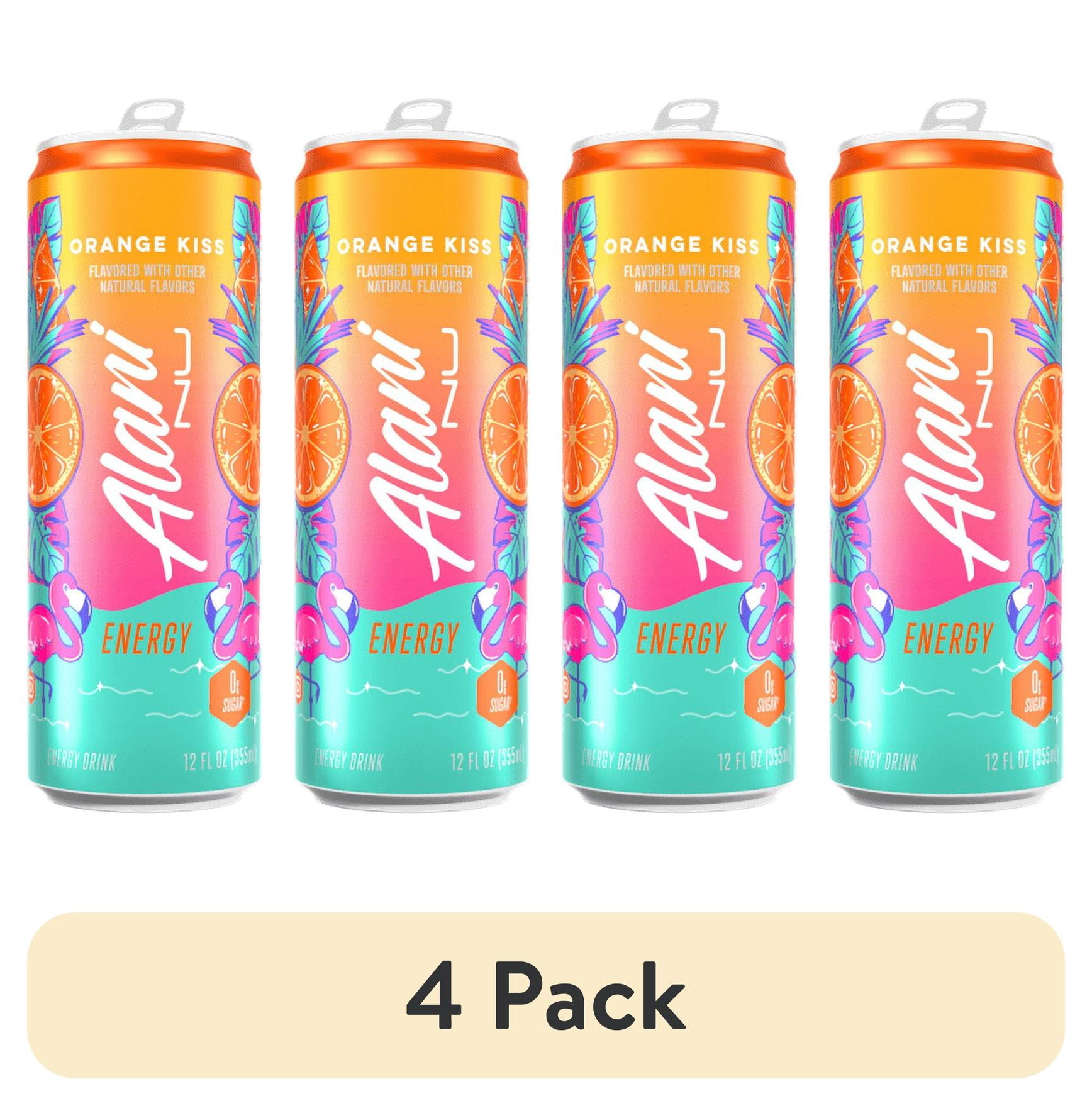 (4 pack) Alani Nu Energy Drink, NEW Orange Kiss, 12 fl oz (Single Can)