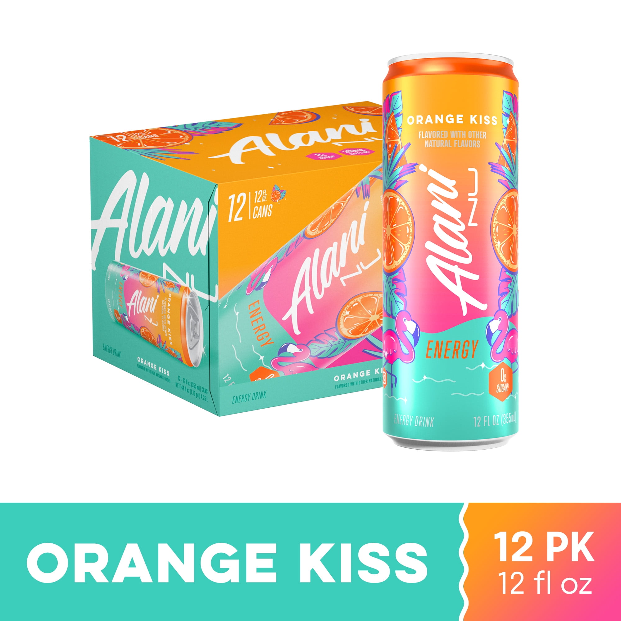 Alani Nu Sugar Free Energy Drink, Orange Kiss, 12 fl oz, 12 Pack, Cans, 200mg Caffeine