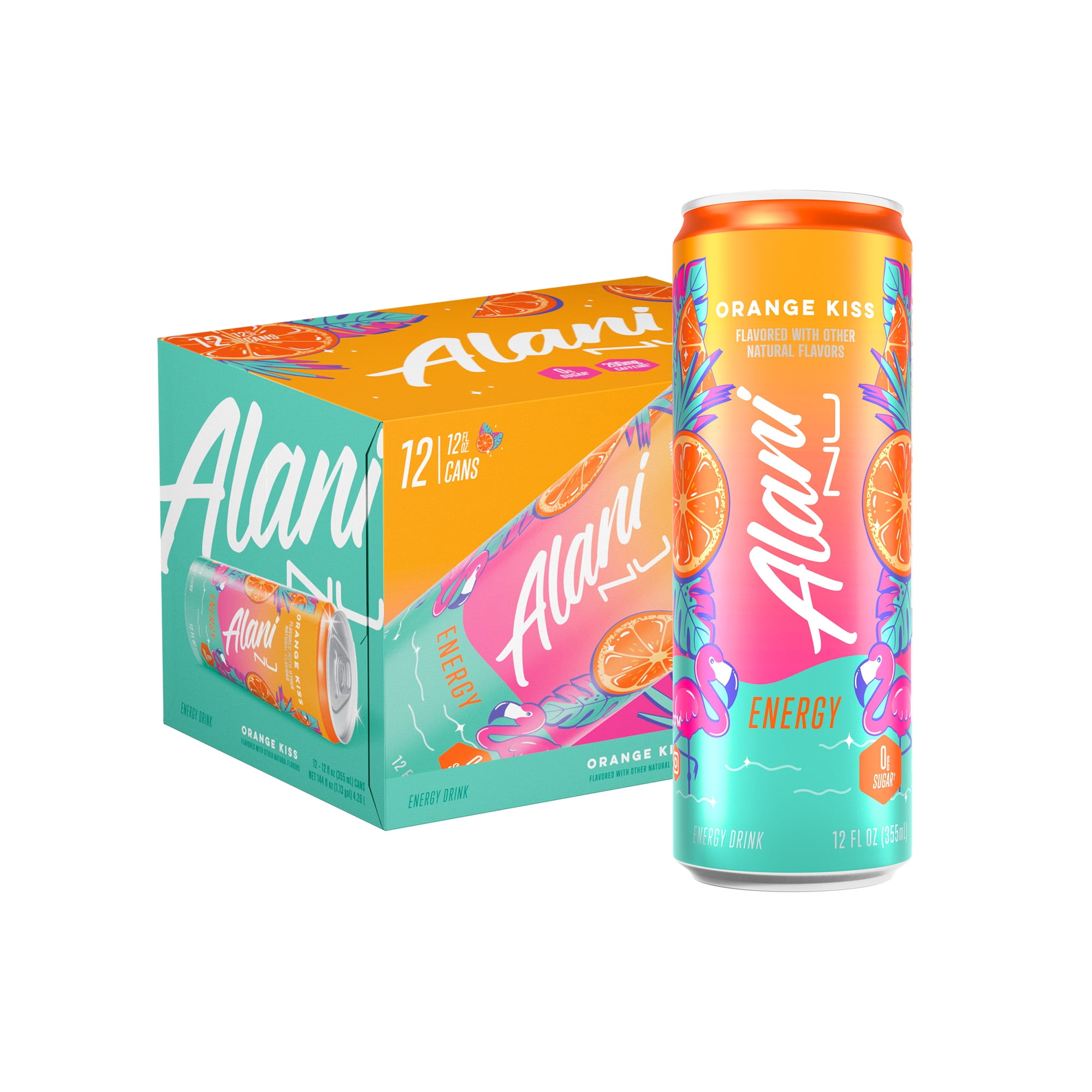 Alani Nu Sugar Free Energy Drink, Orange Kiss, 12 fl oz, 12 Pack, Cans, 200mg Caffeine