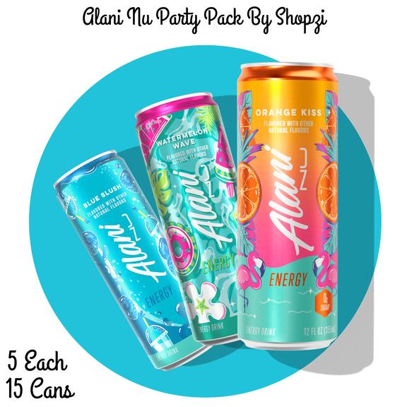 Alani Nu Energy Drink  Orange Kiss, Blue Slush & Watermelon Wave (15 Cans, 12 fl oz)