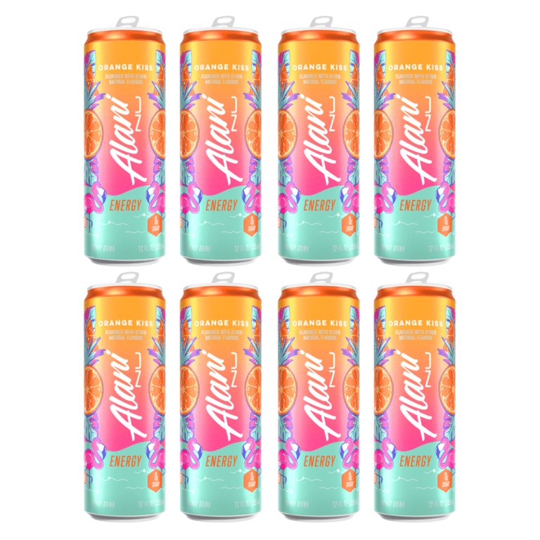 Alani Nu Energy Drink Orange Kiss Flavor 12 fl oz Cans, 8 Pack Low