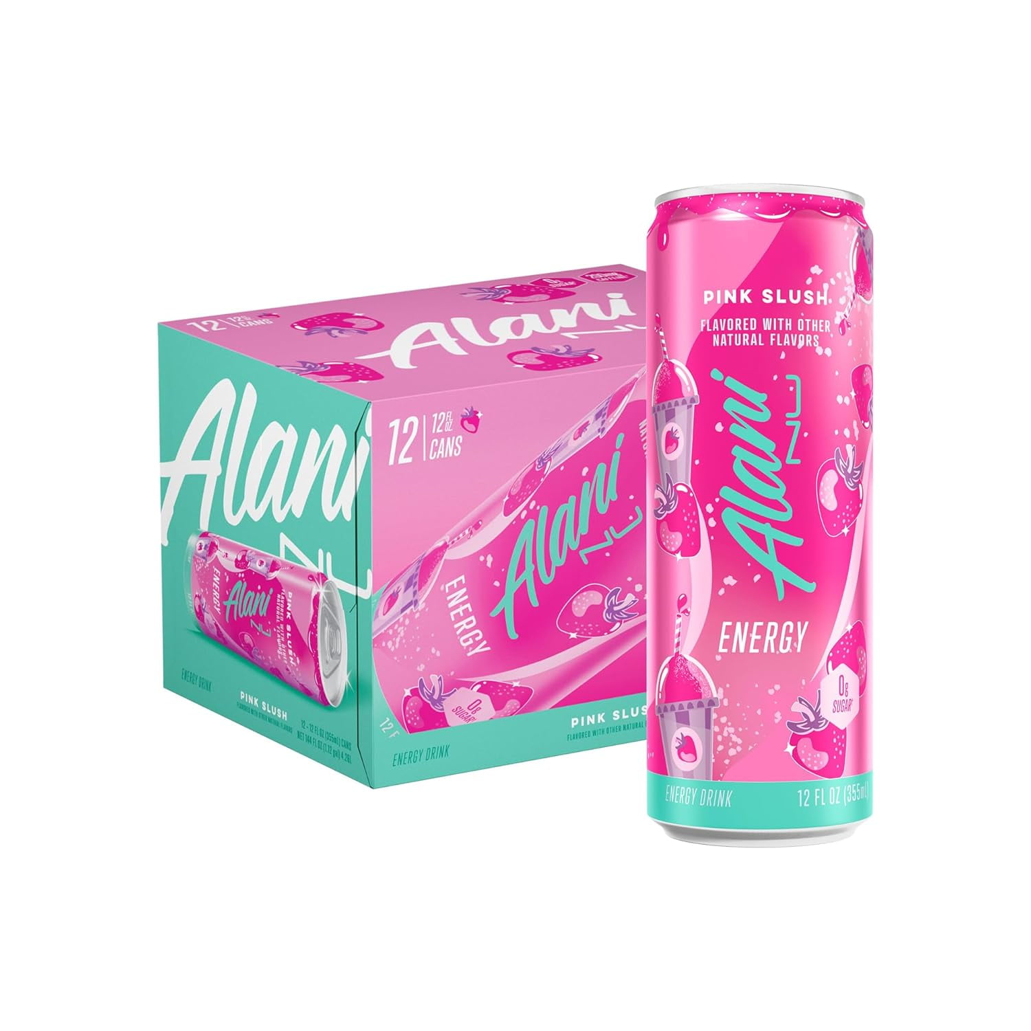 Alani Nu Sugar Free Energy Drink, Pink Slush, 12 fl oz, 12 Pack, Cans, 200mg Caffeine