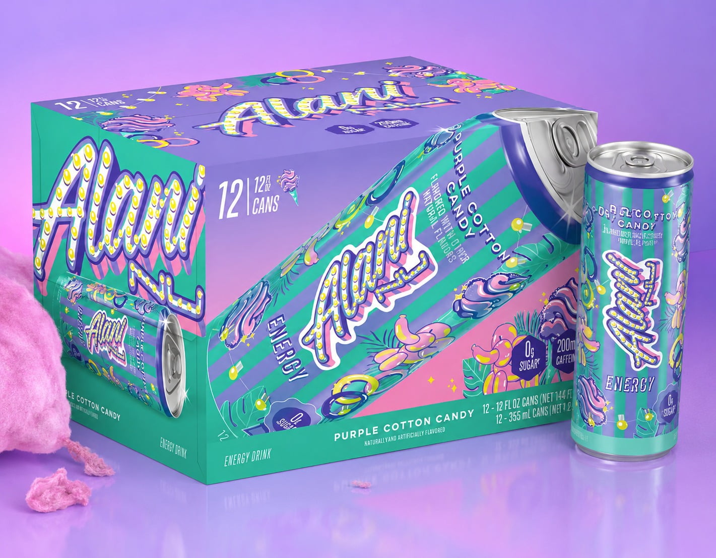 Alani Nu Energy Drink, Purple Cotton Candy, 12 fl. oz 12 pk.