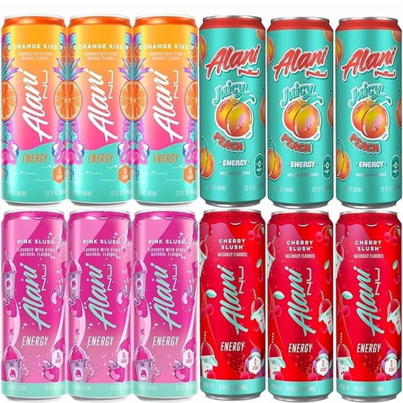 Alani Nu Energy Drink Variety Pack 1212floz Cans 4 Flavors (Orange Kiss, Pink Slush, Juicy Peach & Cherry Slush) The Munchie Mix