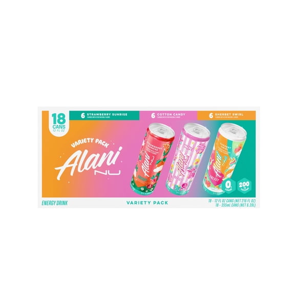 Alani Nu Energy Drink Variety Pack, 12 fl oz Cans, 18 Pack, Summer Variety Pack, Zero Sugar Energy Drinks, Natural Caffeine Beverage