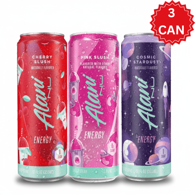 Alani Nu Energy Drink Variety Pack, 12 fl oz Cans (Pack of 3), Pink Slush, Cherry Slush & Cosmic Stardust, Zero Sugar, 200mg Caffeine