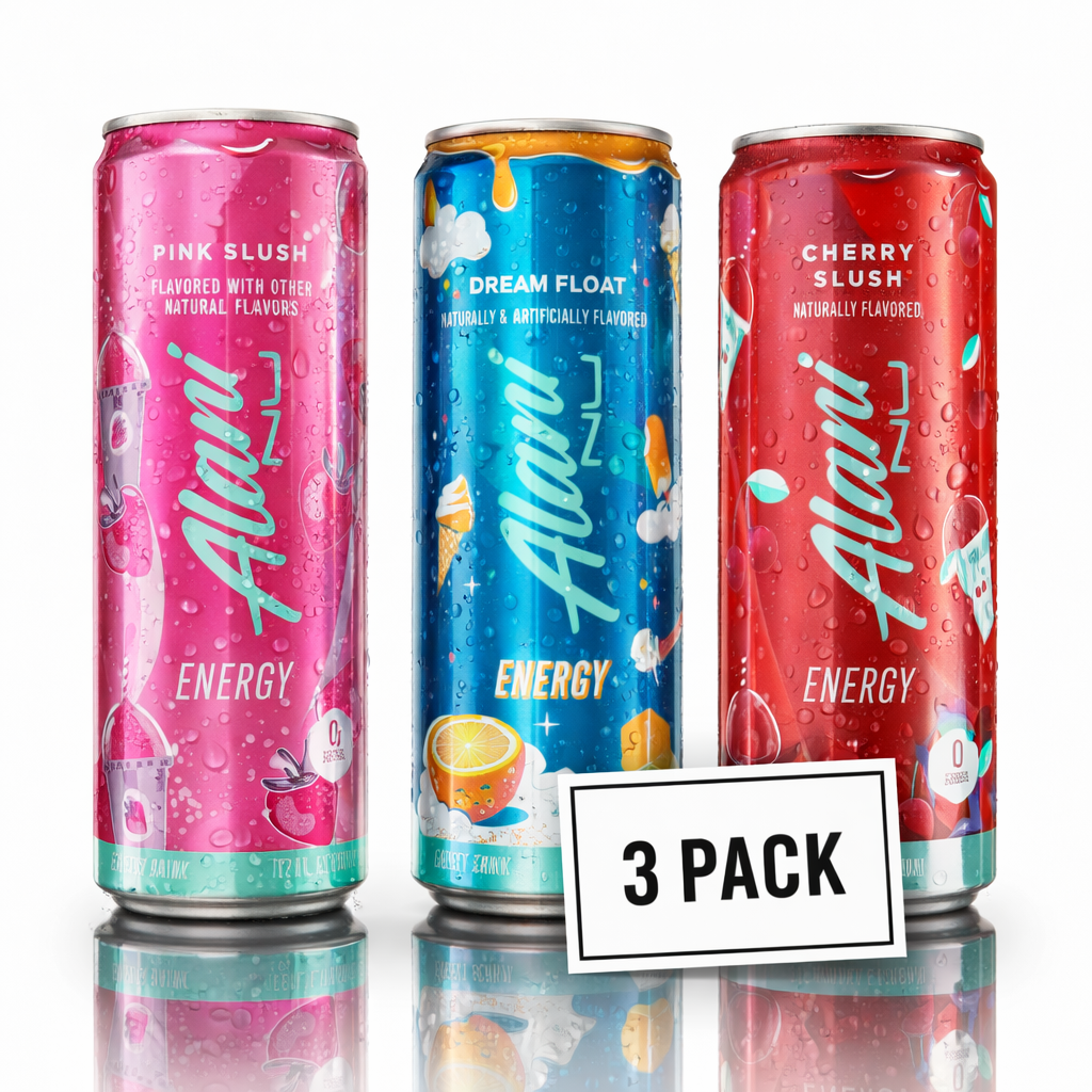 Alani Nu Energy Drink Variety Pack, 12 fl oz Cans (Pack of 3), Pink Slush, Dream Float & Cherry Slush, Zero Sugar, 200mg Caffeine