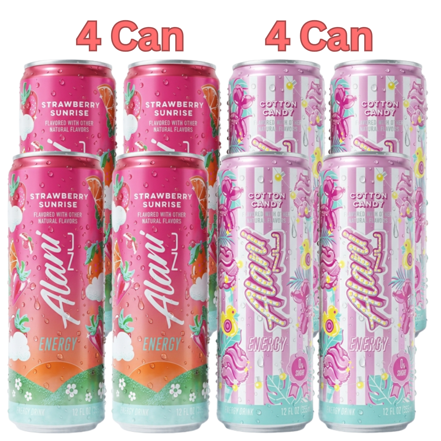 Alani Nu Limited Special Edition Variety Pack – Cotton Candy & Strawberry Sunrise, 12 fl oz (8 Cans)