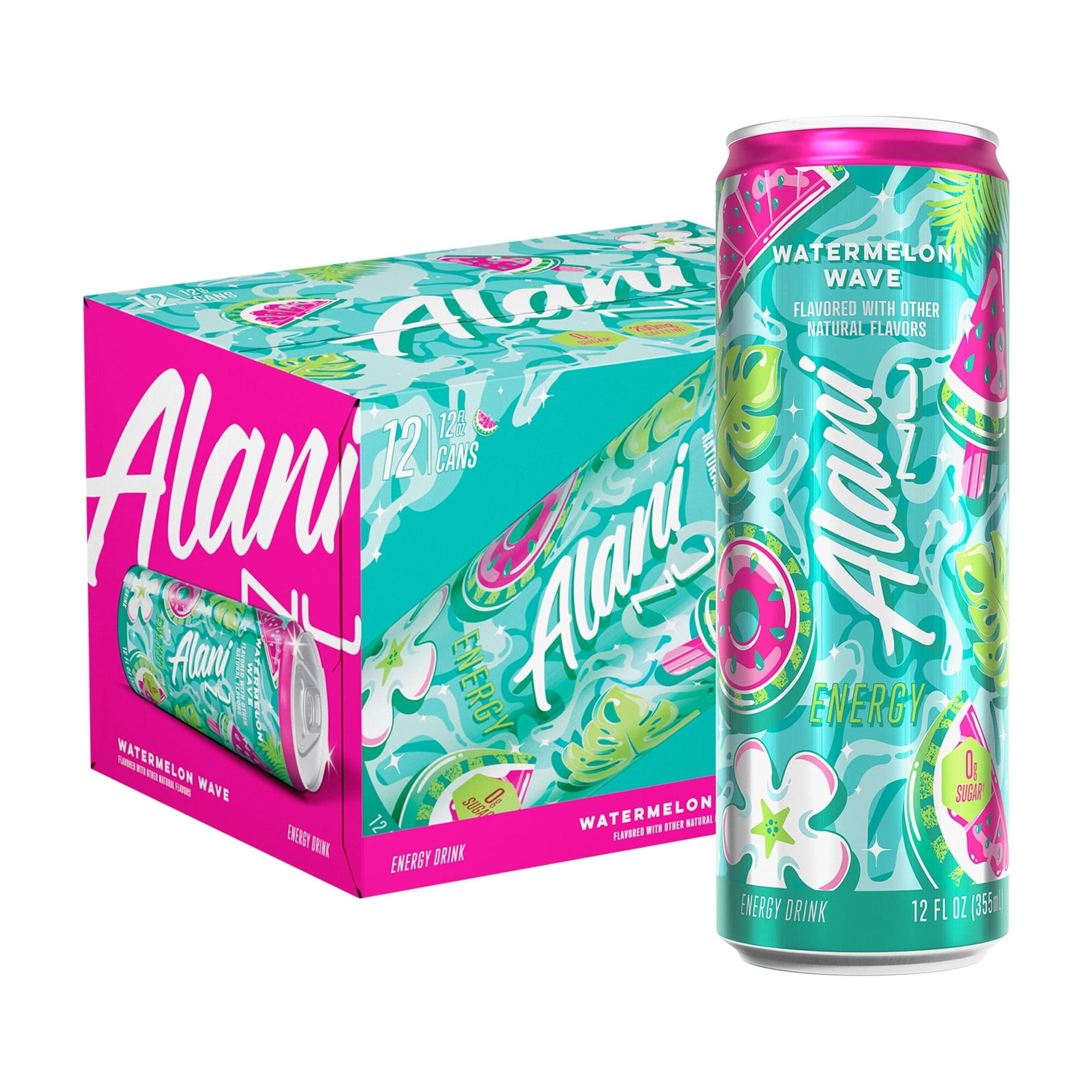Alani Nu Sugar Free Energy Drink, Watermelon Wave, 12 fl oz, 12 Pack, Cans, 200mg Caffeine
