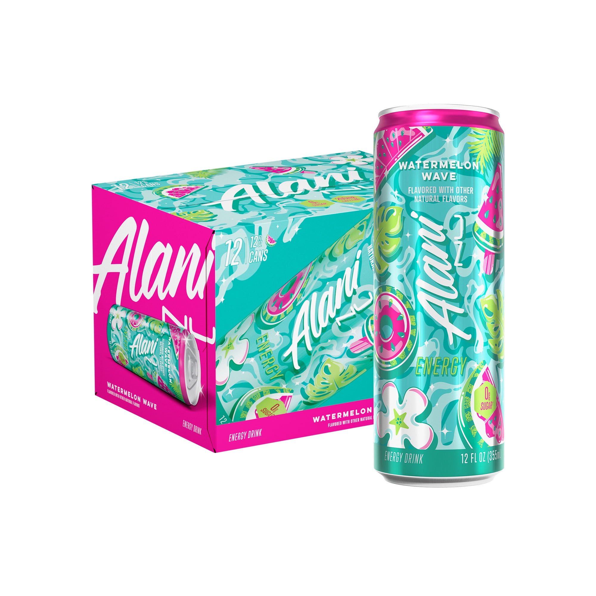 Alani Nu Sugar Free Energy Drink, Watermelon Wave, 12 fl oz, 12 Pack, Cans, 200mg Caffeine