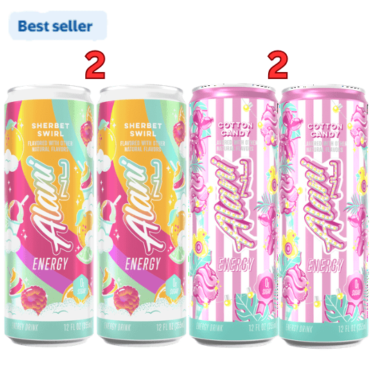Alani Nu Energy Drinks Cotton Candy ,Sherbet Swirl Flavor Zero Suger, Low - Calorie, Energy Boost Drinks 12 oz (4 Pack)