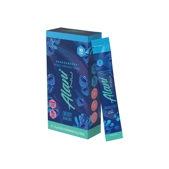Alani Nu Energy Sticks, Breezeberry, 10 Count, 200mg Caffeine, Zero Sugar