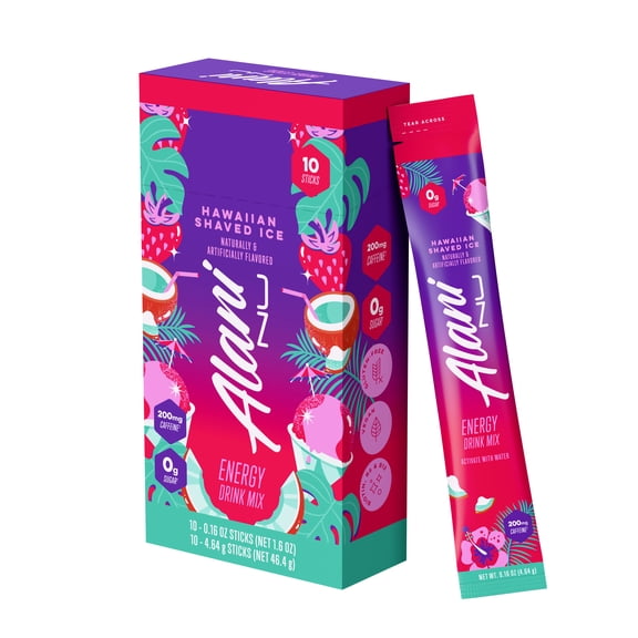 Alani Nu Energy Sticks, Hawaiian Shaved Ice, 10 Count, 200mg Caffeine, Zero Sugar