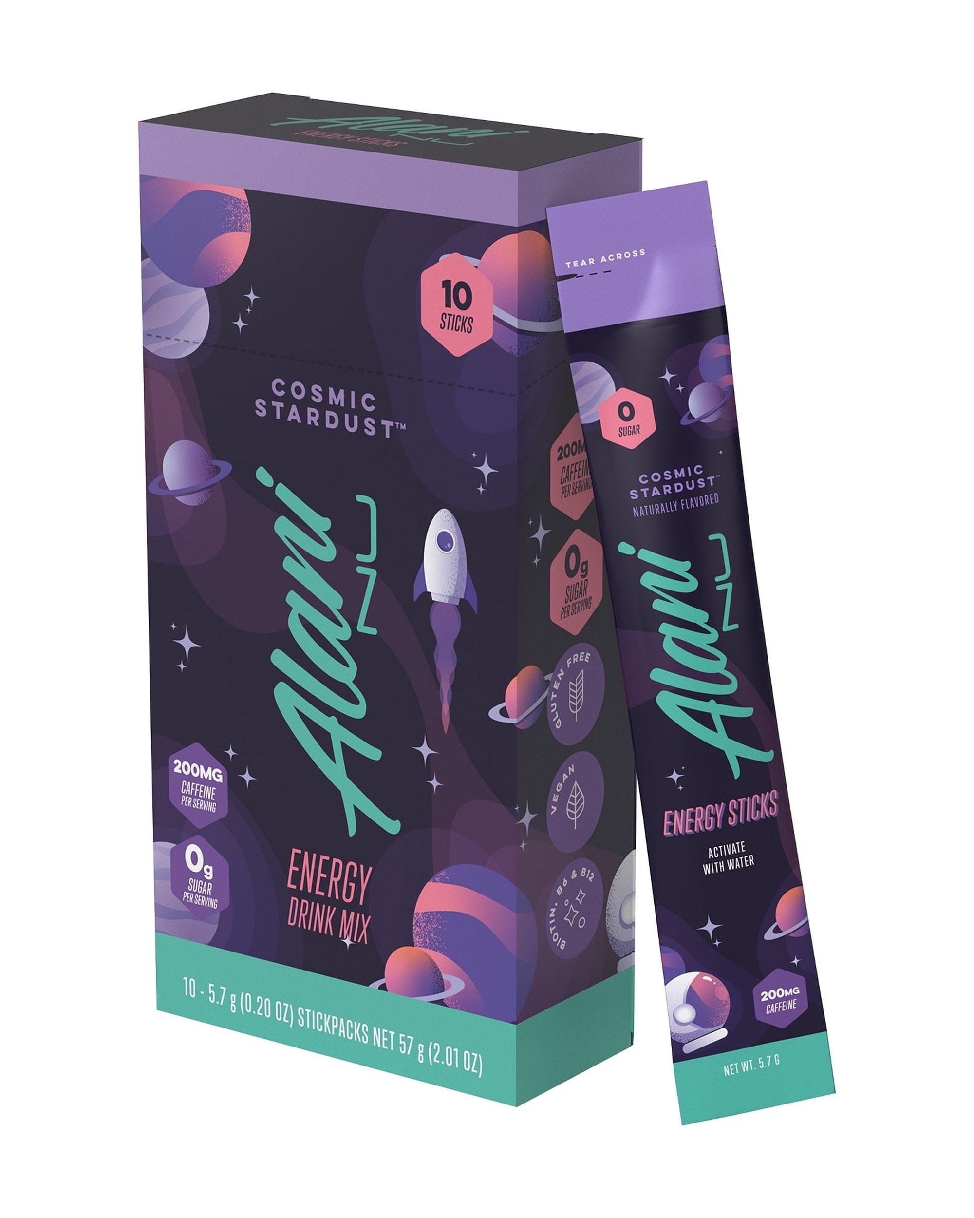 Alani Nu Energy Sticks, Cosmic Stardust, 10 Count, 200mg Caffeine, Zero Sugar - pack of 2