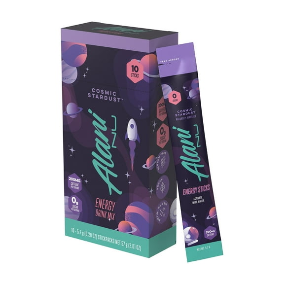Alani Nu Energy Sticks, Cosmic Stardust, 10 Count, 200mg Caffeine, Zero Sugar - pack of 2