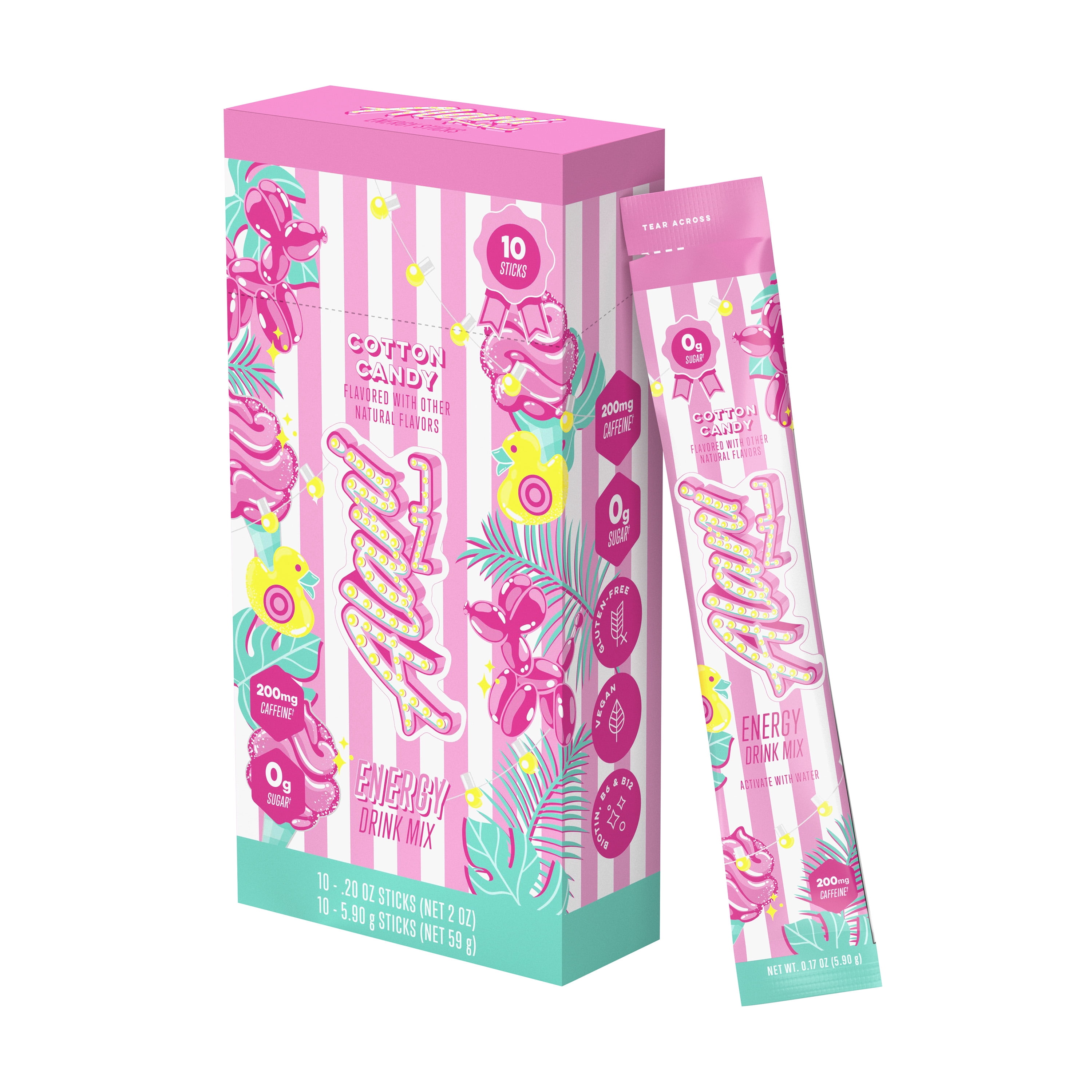 Alani Nu Energy Sticks, Cotton Candy, 10 Count, 200mg Caffeine, Zero Sugar