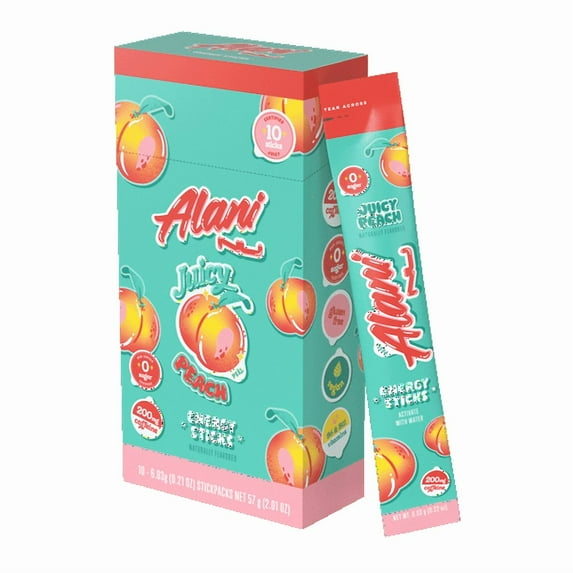 Alani Nu Energy Sticks, Juicy Peach, 10 Count, 200mg Caffeine, Zero Sugar-2Pack