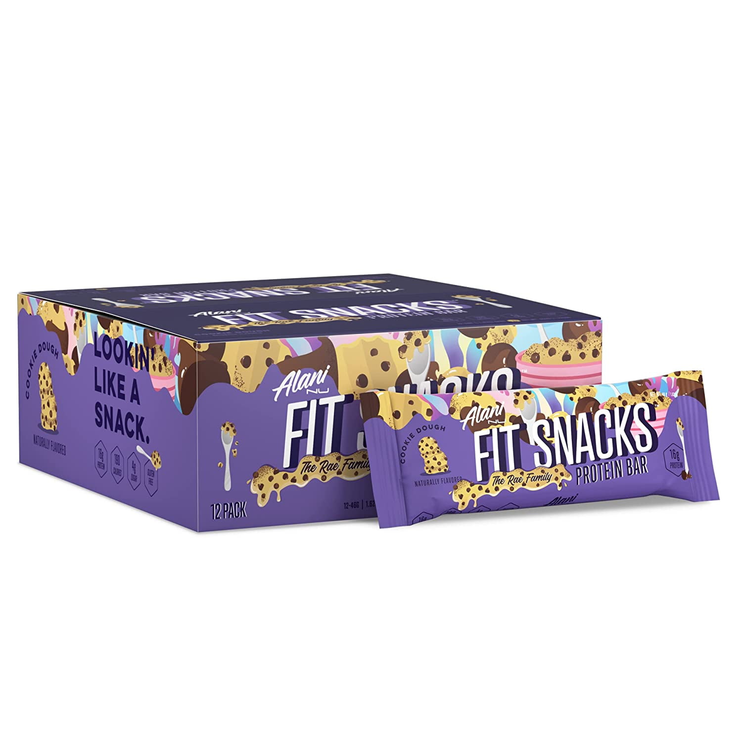Alani Nu Fit Snacks Protein Bar, Cookie Dough, 1.62 Oz Bar (Pack of 12