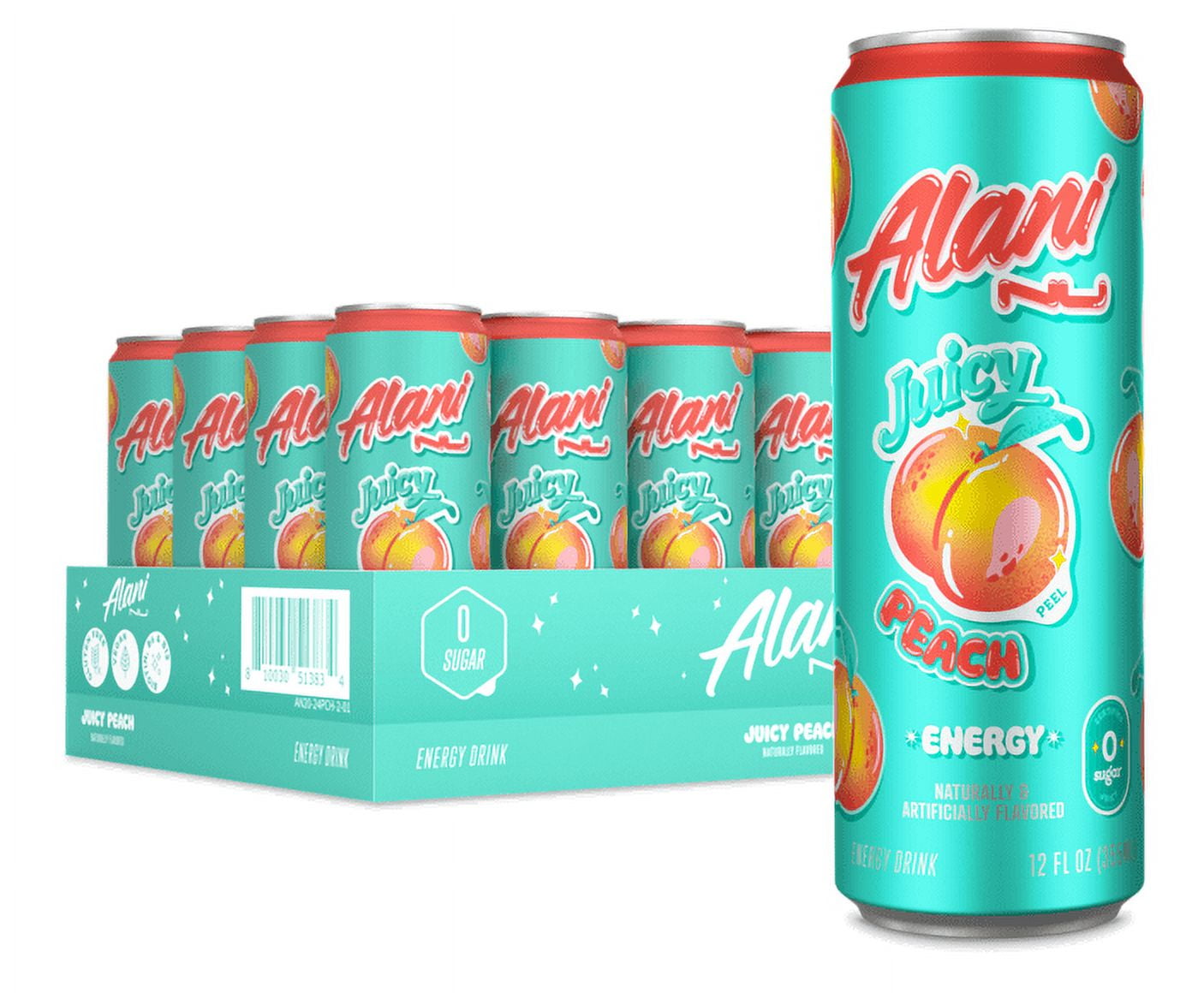 Alani Nu Sugar Free Energy Drink, Juicy Peach, 12 fl oz, 24 Pack, Cans, 200mg Caffeine