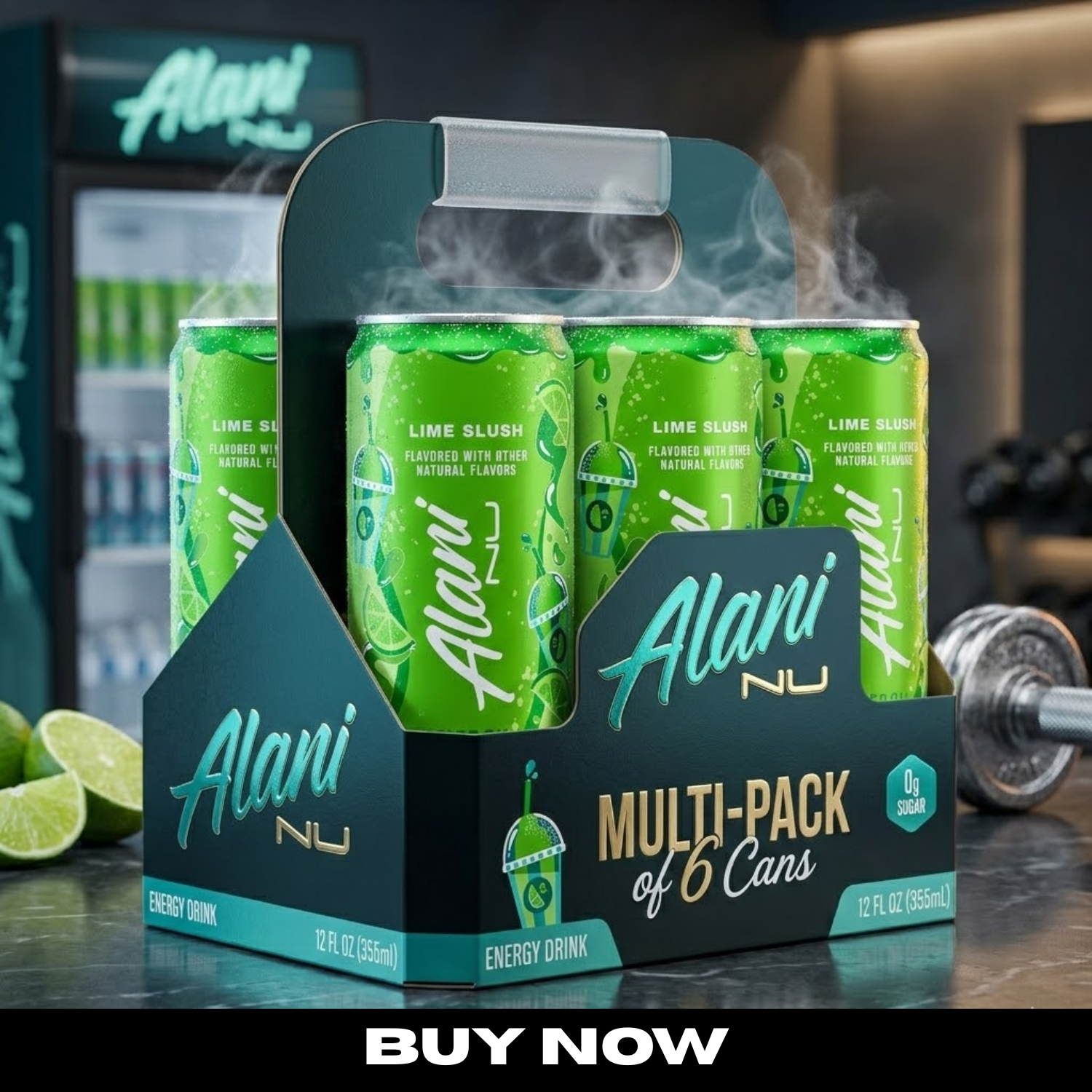 Alani Nu Lime Slush Energy Drink, 12 fl oz Cans, Pack of 6