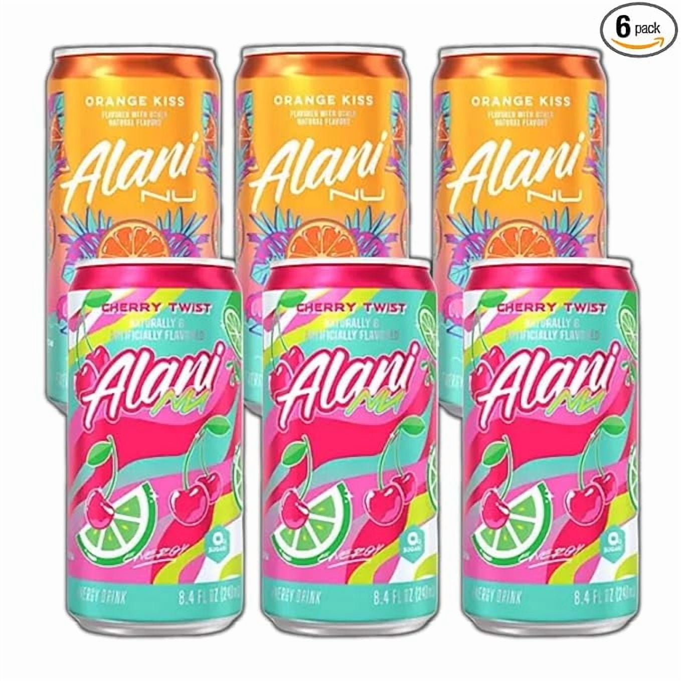 New Alani Energy Drinks Orange Kiss, Cherry Twist Variety Pack, Sugar Free, 8.4oz Mini Cans (6 pack)