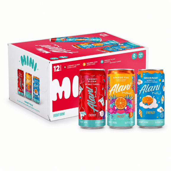 Alani Nu, Mini Variety Pack Cherry Slush, Dream Float, Orange Kiss, 8.4 fl oz, pack of 12