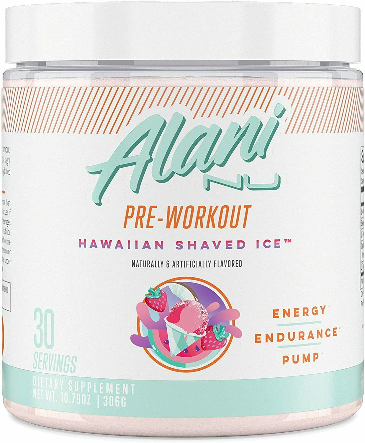 Alani Nu PreWorkout Energy, Pump, Endurance 30 Servings Hawaiian Shaved Ice
