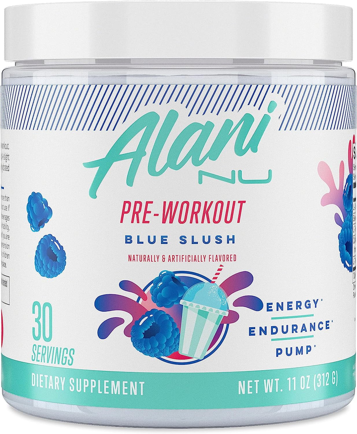 Alani Nu Blue Slush Pre Workout Supplement Powder for Energy, Endurance