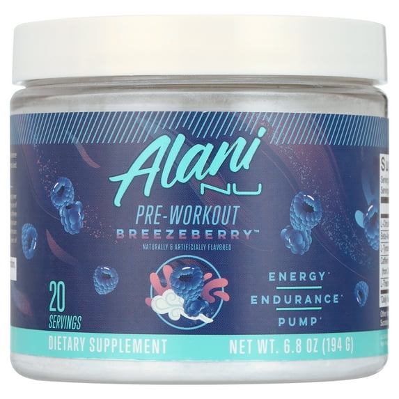 Alani Nu Pre-Workout Powder, Breezeberry, 20 Servings, 200mg Caffeine